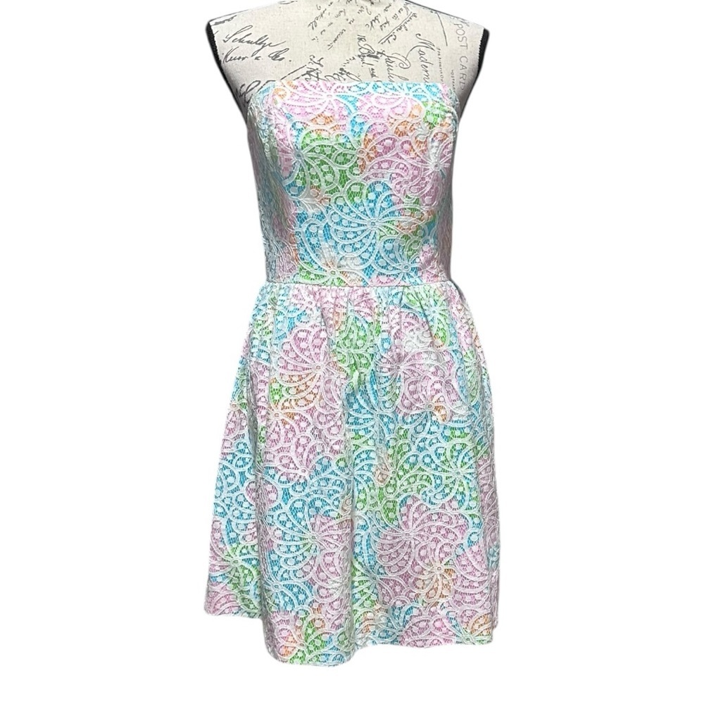 Lilly Pulitzer Lottie Salisbury Lace and Pastel Strapless Sundress Size 4